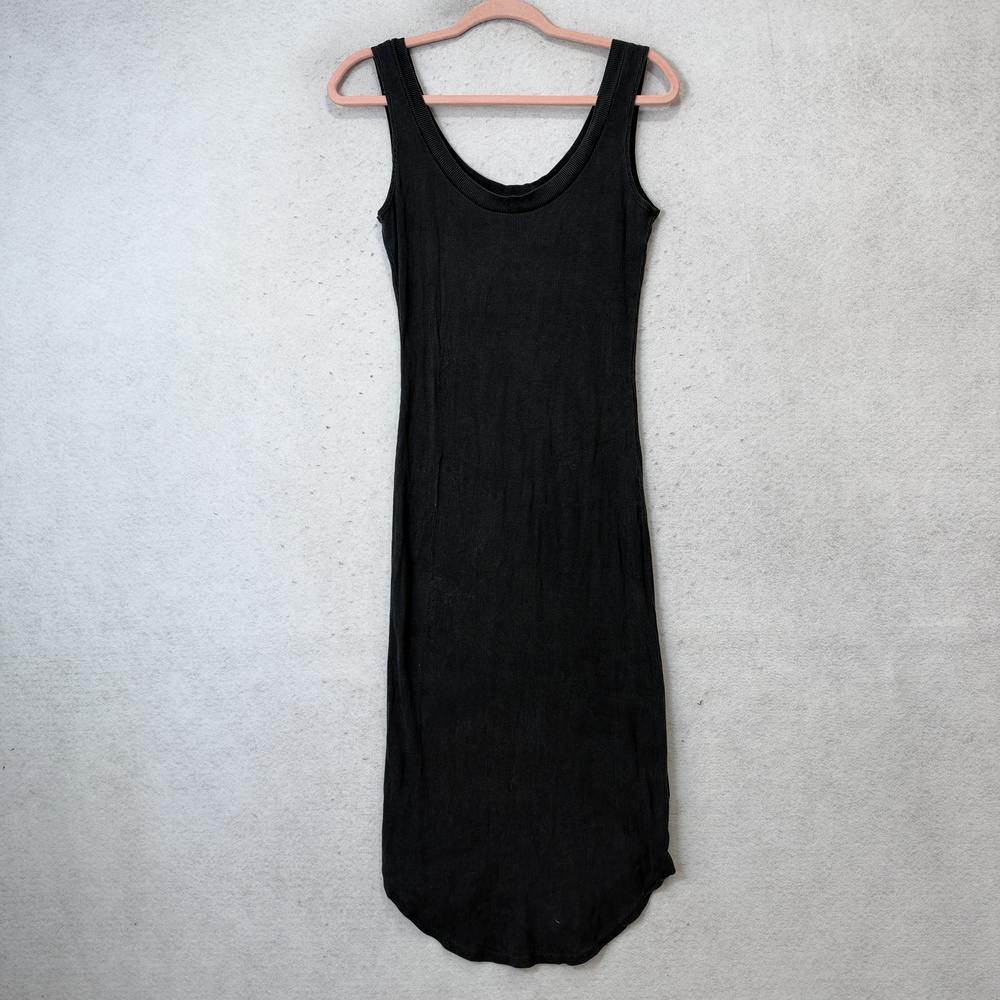 Groceries Apparel Dress Womens Small Gray Tencel Tank Scoop Neck Midi Ribbed